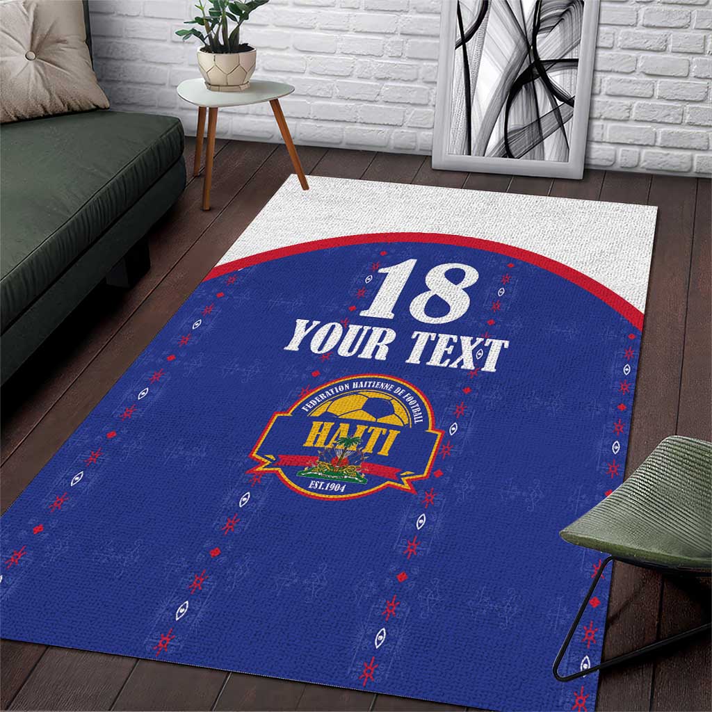 Custom Haiti Football Area Rug Les Grenadiers Veve Haitian Vodou Blue Version - Wonder Print Shop