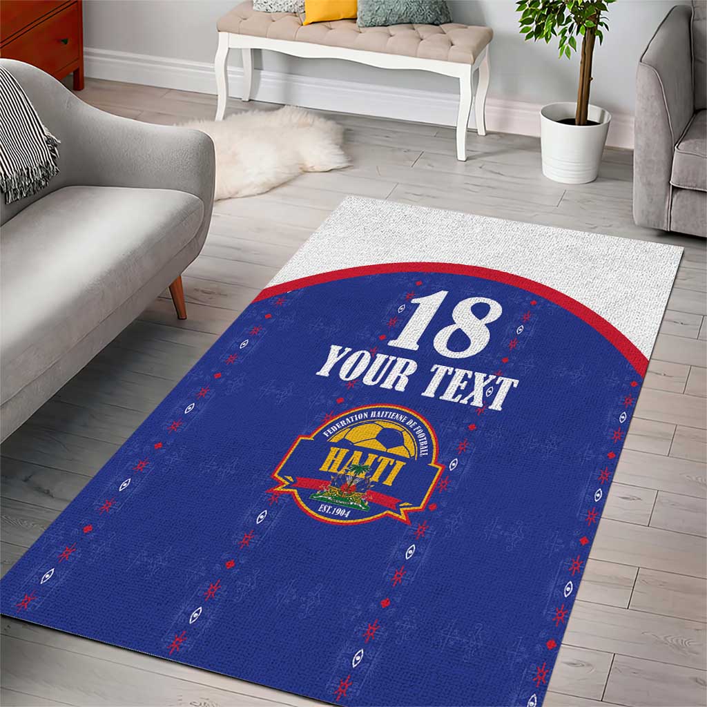 Custom Haiti Football Area Rug Les Grenadiers Veve Haitian Vodou Blue Version - Wonder Print Shop