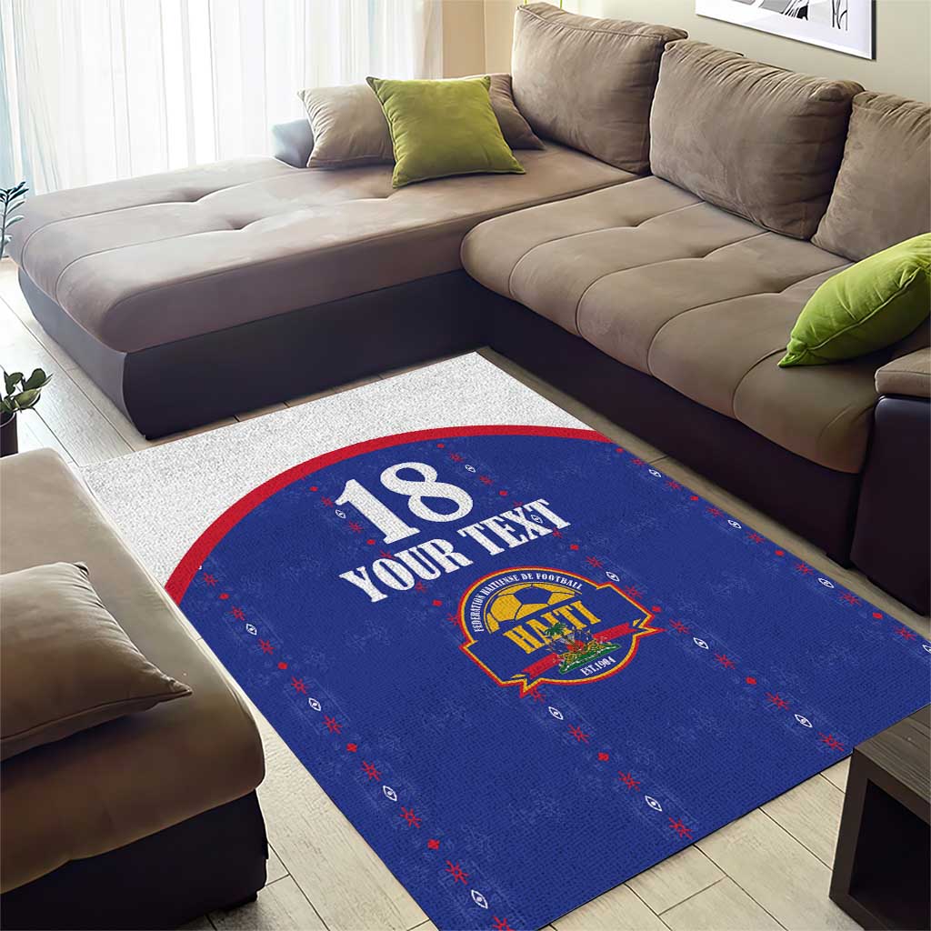 Custom Haiti Football Area Rug Les Grenadiers Veve Haitian Vodou Blue Version - Wonder Print Shop