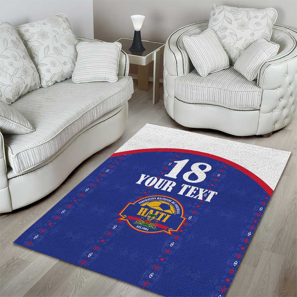 Custom Haiti Football Area Rug Les Grenadiers Veve Haitian Vodou Blue Version - Wonder Print Shop