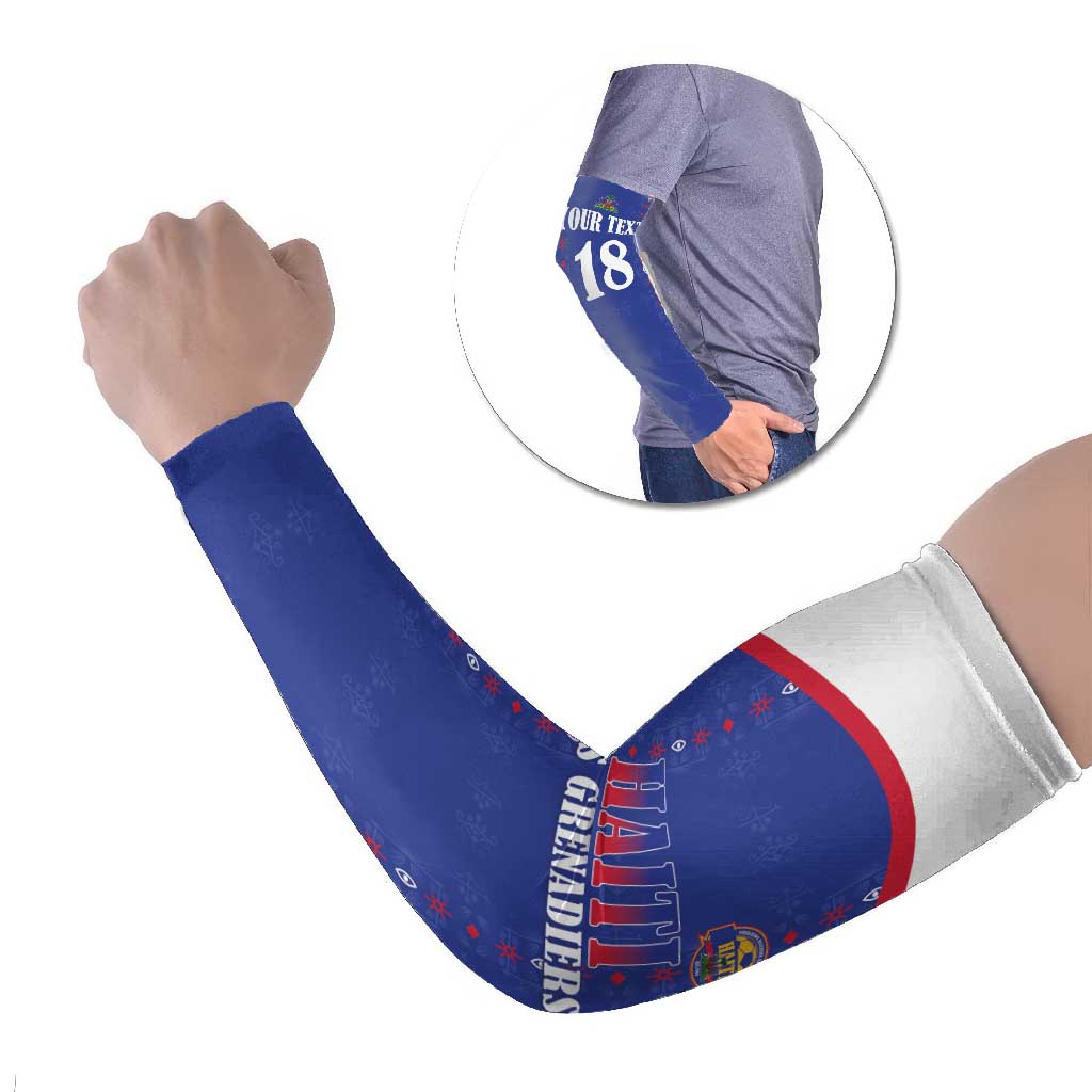 Custom Haiti Football Arm Sleeves Les Grenadiers Veve Haitian Vodou Blue Version - Wonder Print Shop