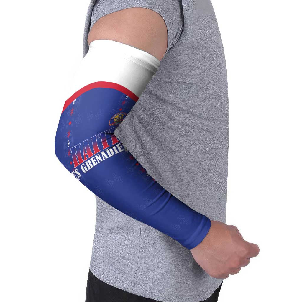 Custom Haiti Football Arm Sleeves Les Grenadiers Veve Haitian Vodou Blue Version - Wonder Print Shop