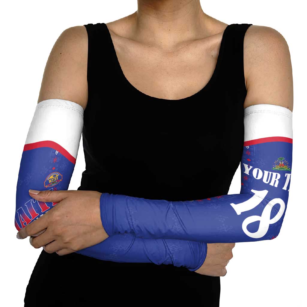 Custom Haiti Football Arm Sleeves Les Grenadiers Veve Haitian Vodou Blue Version - Wonder Print Shop