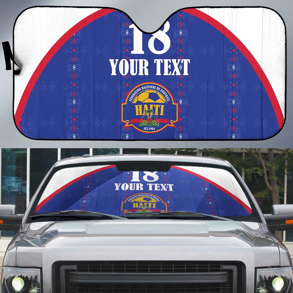 Custom Haiti Football Auto Sun Shade Les Grenadiers Veve Haitian Vodou Blue Version - Wonder Print Shop