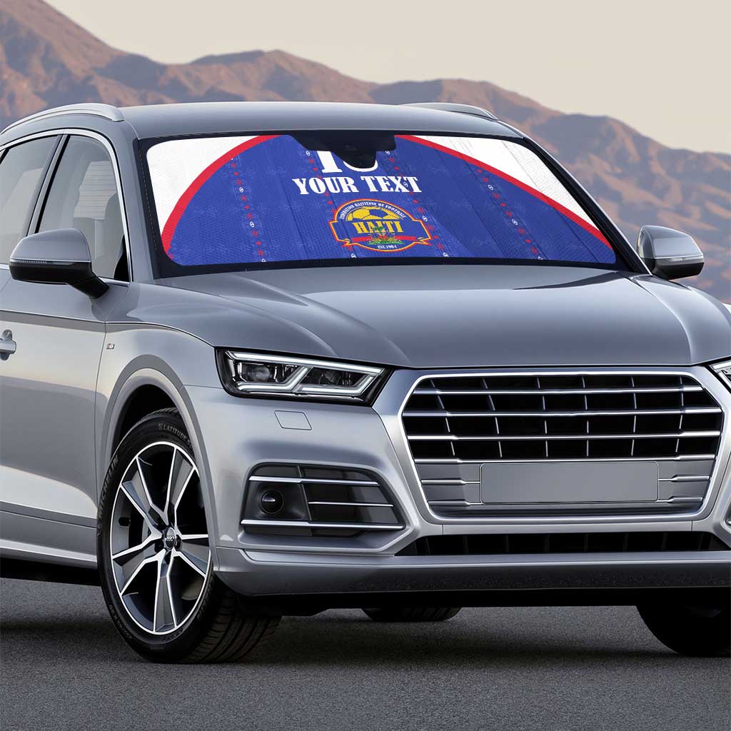 Custom Haiti Football Auto Sun Shade Les Grenadiers Veve Haitian Vodou Blue Version - Wonder Print Shop