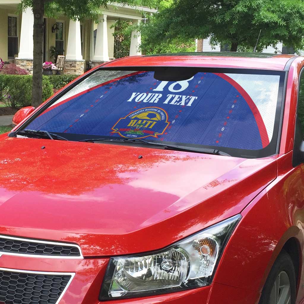 Custom Haiti Football Auto Sun Shade Les Grenadiers Veve Haitian Vodou Blue Version - Wonder Print Shop