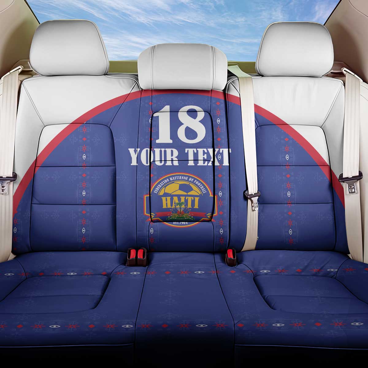 Custom Haiti Football Back Car Seat Cover Les Grenadiers Veve Haitian Vodou Blue Version - Wonder Print Shop