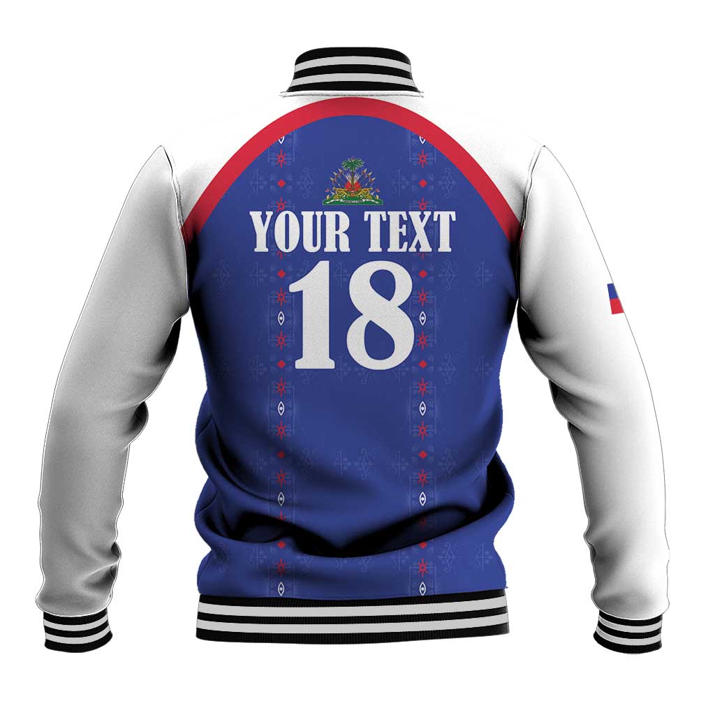 Custom Haiti Football Baseball Jacket Les Grenadiers Veve Haitian Vodou Blue Version - Wonder Print Shop