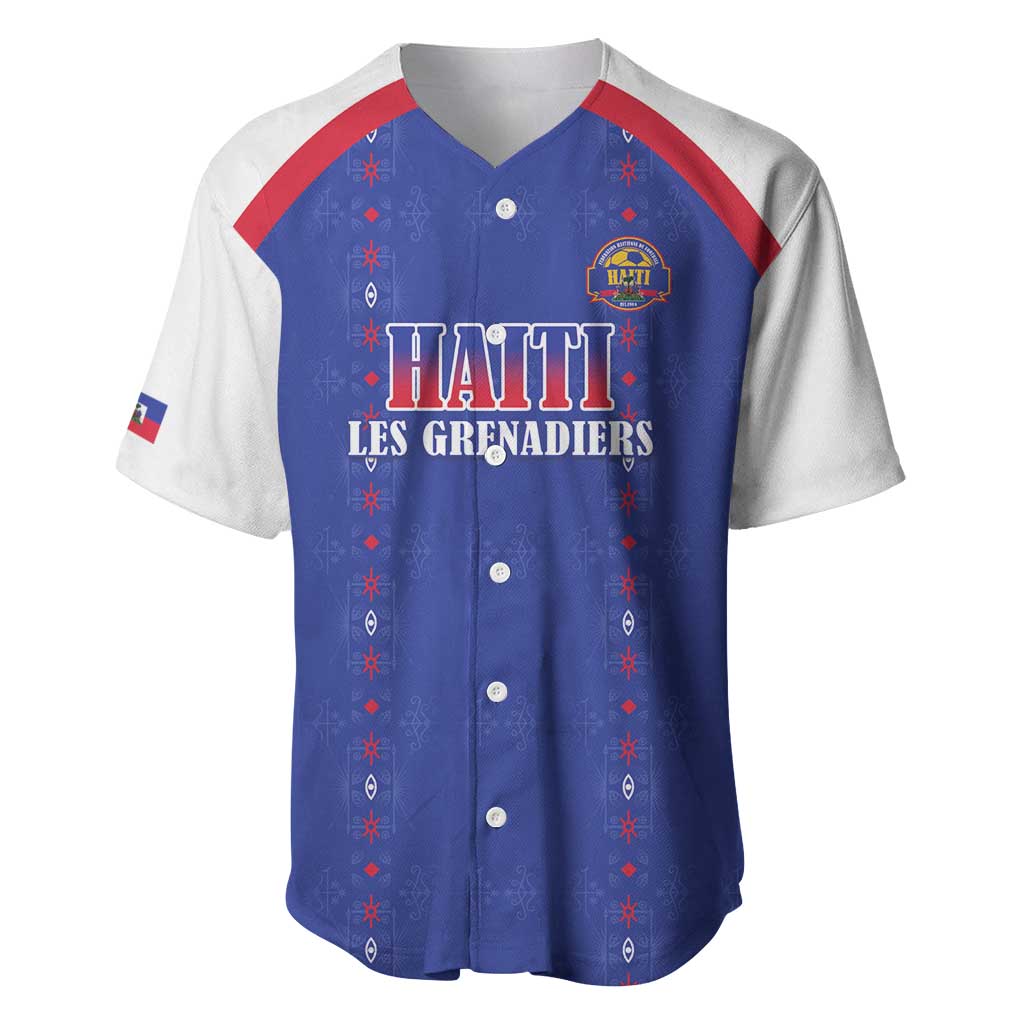 Custom Haiti Football Baseball Jersey Les Grenadiers Veve Haitian Vodou Blue Version - Wonder Print Shop
