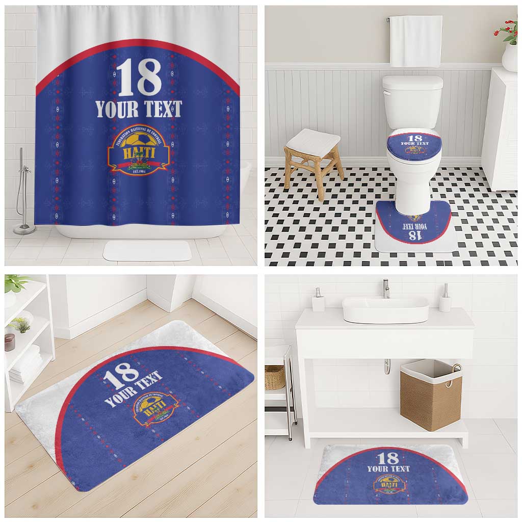 Custom Haiti Football Bathroom Set Les Grenadiers Veve Haitian Vodou Blue Version - Wonder Print Shop