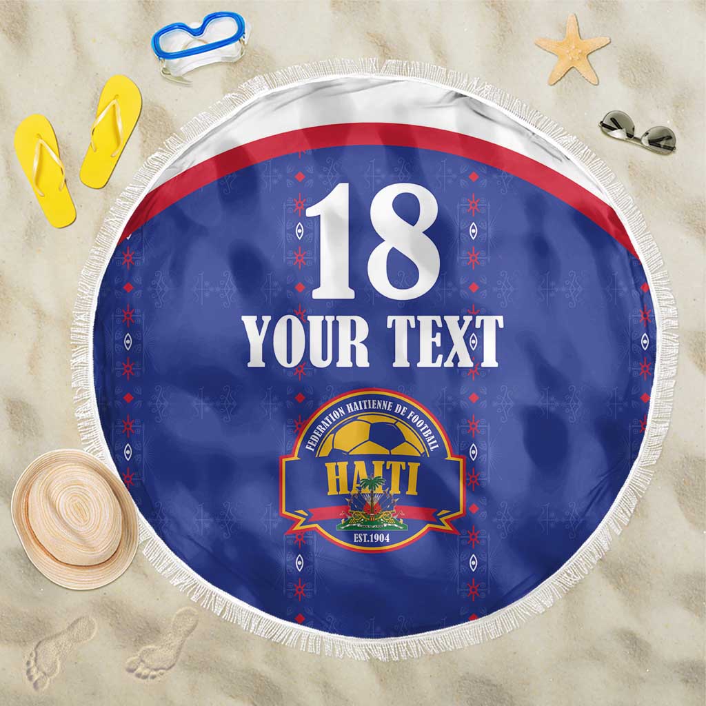 Custom Haiti Football Beach Blanket Les Grenadiers Veve Haitian Vodou Blue Version - Wonder Print Shop