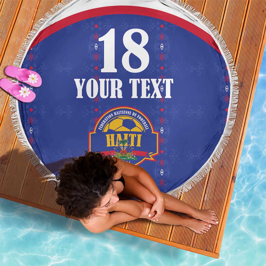 Custom Haiti Football Beach Blanket Les Grenadiers Veve Haitian Vodou Blue Version - Wonder Print Shop