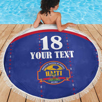 Custom Haiti Football Beach Blanket Les Grenadiers Veve Haitian Vodou Blue Version - Wonder Print Shop