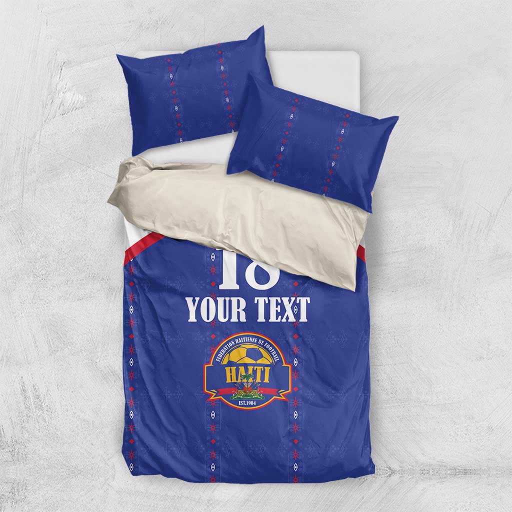 Custom Haiti Football Bedding Set Les Grenadiers Veve Haitian Vodou Blue Version - Wonder Print Shop