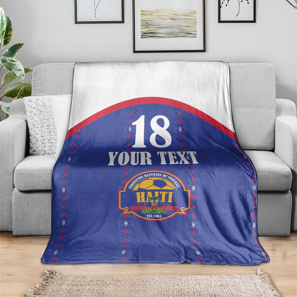 Custom Haiti Football Blanket Les Grenadiers Veve Haitian Vodou Blue Version - Wonder Print Shop
