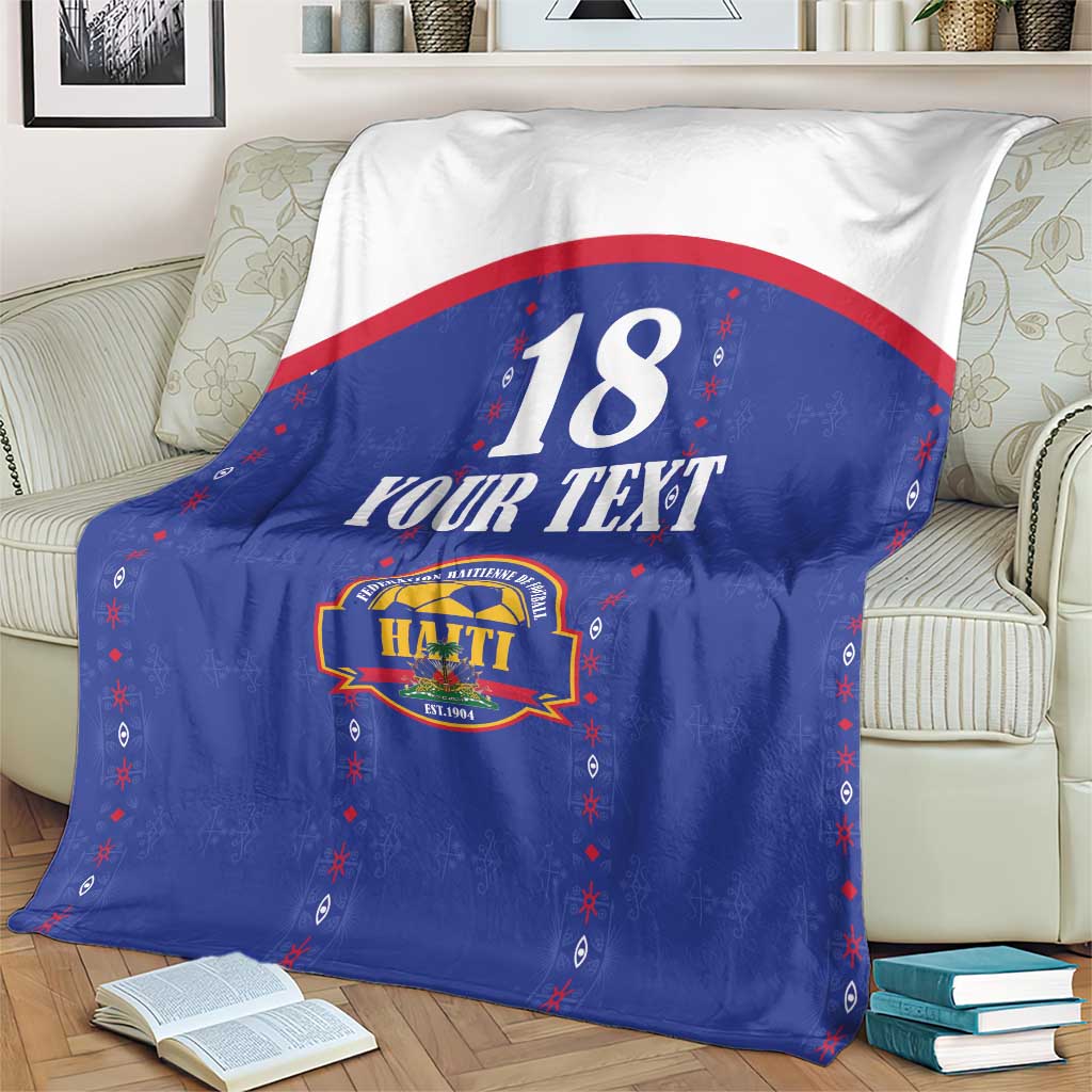 Custom Haiti Football Blanket Les Grenadiers Veve Haitian Vodou Blue Version - Wonder Print Shop