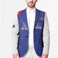 Custom Haiti Football Blazer Les Grenadiers Veve Haitian Vodou Blue Version - Wonder Print Shop