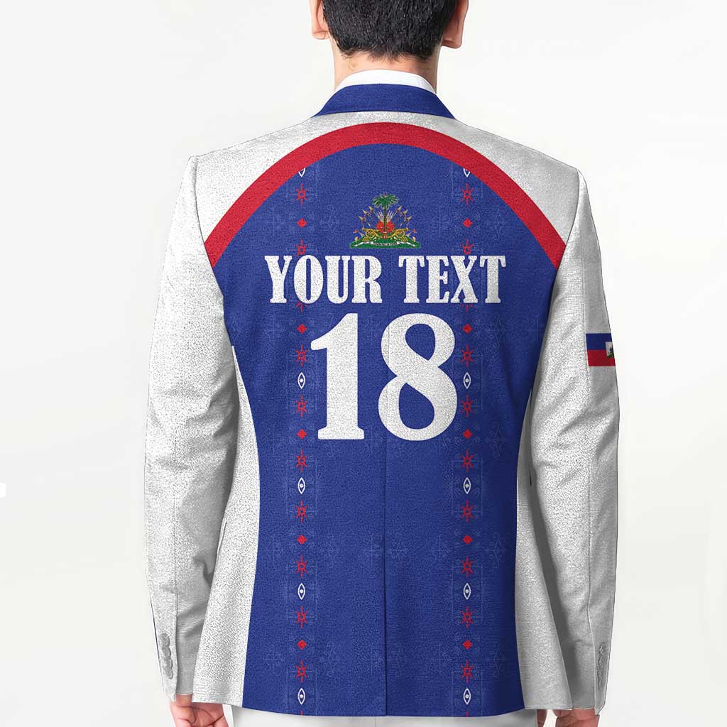 Custom Haiti Football Blazer Les Grenadiers Veve Haitian Vodou Blue Version - Wonder Print Shop