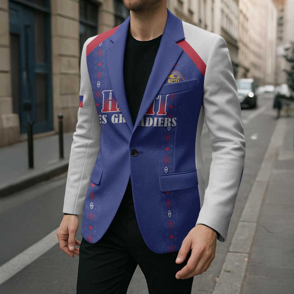 Custom Haiti Football Blazer Les Grenadiers Veve Haitian Vodou Blue Version - Wonder Print Shop