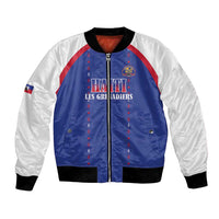 Custom Haiti Football Bomber Jacket Les Grenadiers Veve Haitian Vodou Blue Version - Wonder Print Shop