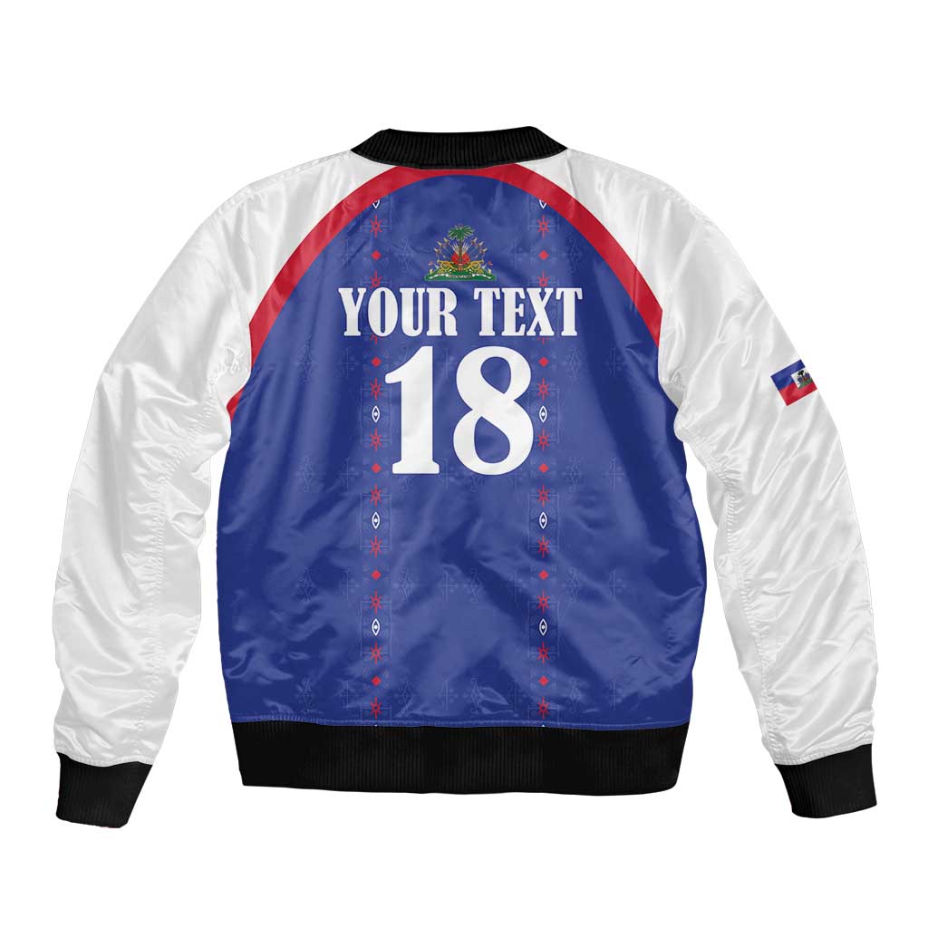 Custom Haiti Football Bomber Jacket Les Grenadiers Veve Haitian Vodou Blue Version - Wonder Print Shop