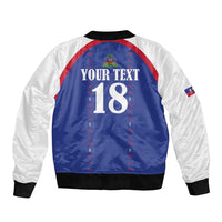 Custom Haiti Football Bomber Jacket Les Grenadiers Veve Haitian Vodou Blue Version - Wonder Print Shop