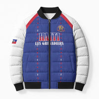 Custom Haiti Football Bomber Puffer Jacket Les Grenadiers Veve Haitian Vodou Blue Version - Wonder Print Shop