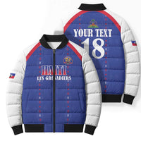 Custom Haiti Football Bomber Puffer Jacket Les Grenadiers Veve Haitian Vodou Blue Version - Wonder Print Shop