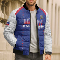 Custom Haiti Football Bomber Puffer Jacket Les Grenadiers Veve Haitian Vodou Blue Version - Wonder Print Shop