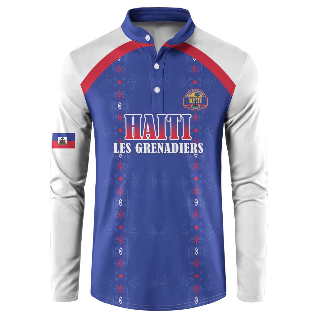 Custom Haiti Football Button Sweatshirt Les Grenadiers Veve Haitian Vodou Blue Version - Wonder Print Shop