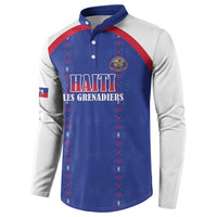 Custom Haiti Football Button Sweatshirt Les Grenadiers Veve Haitian Vodou Blue Version - Wonder Print Shop