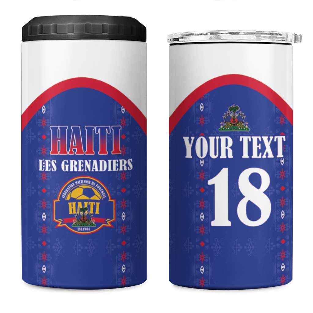 Custom Haiti Football 4 in 1 Can Cooler Tumbler Les Grenadiers Veve Haitian Vodou Blue Version - Wonder Print Shop