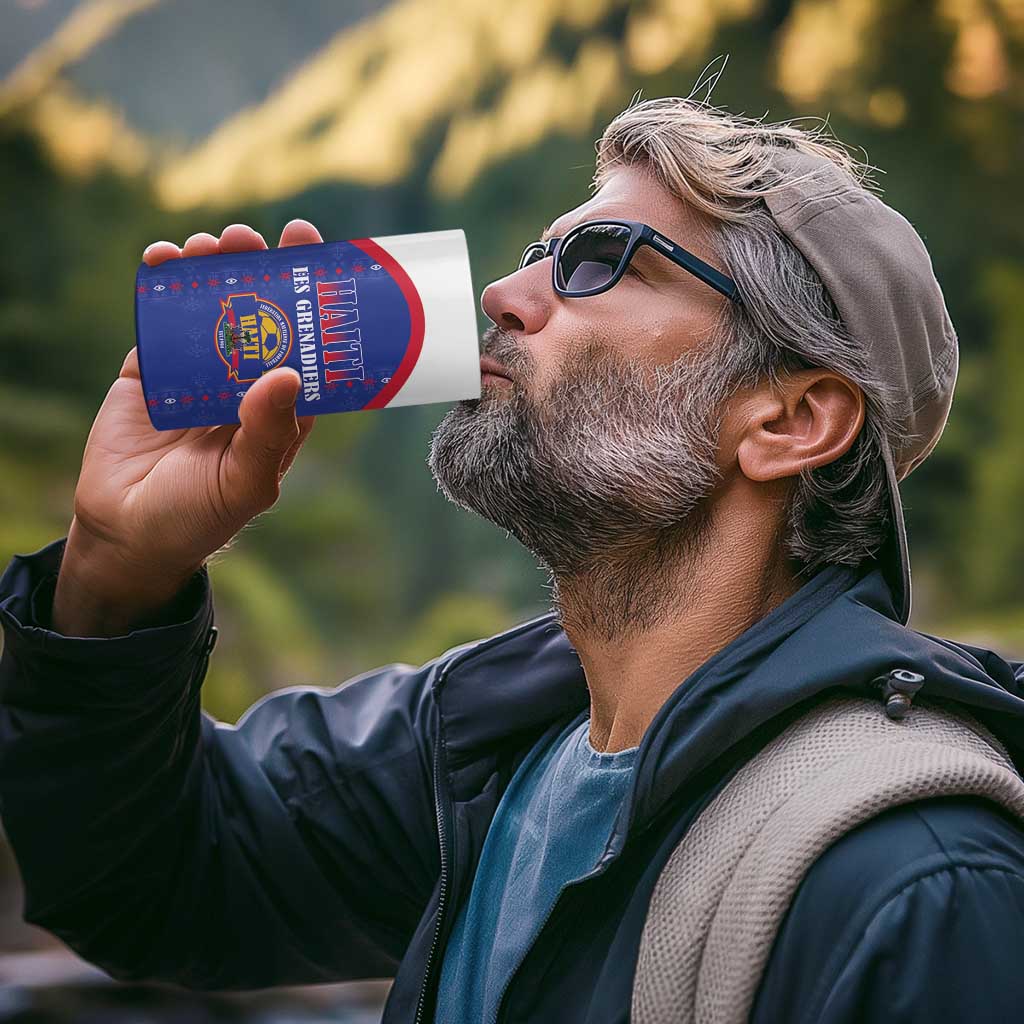 Custom Haiti Football 4 in 1 Can Cooler Tumbler Les Grenadiers Veve Haitian Vodou Blue Version - Wonder Print Shop