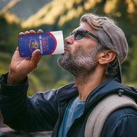 Custom Haiti Football 4 in 1 Can Cooler Tumbler Les Grenadiers Veve Haitian Vodou Blue Version - Wonder Print Shop