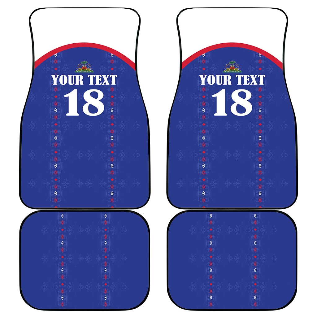 Custom Haiti Football Car Mats Les Grenadiers Veve Haitian Vodou Blue Version - Wonder Print Shop