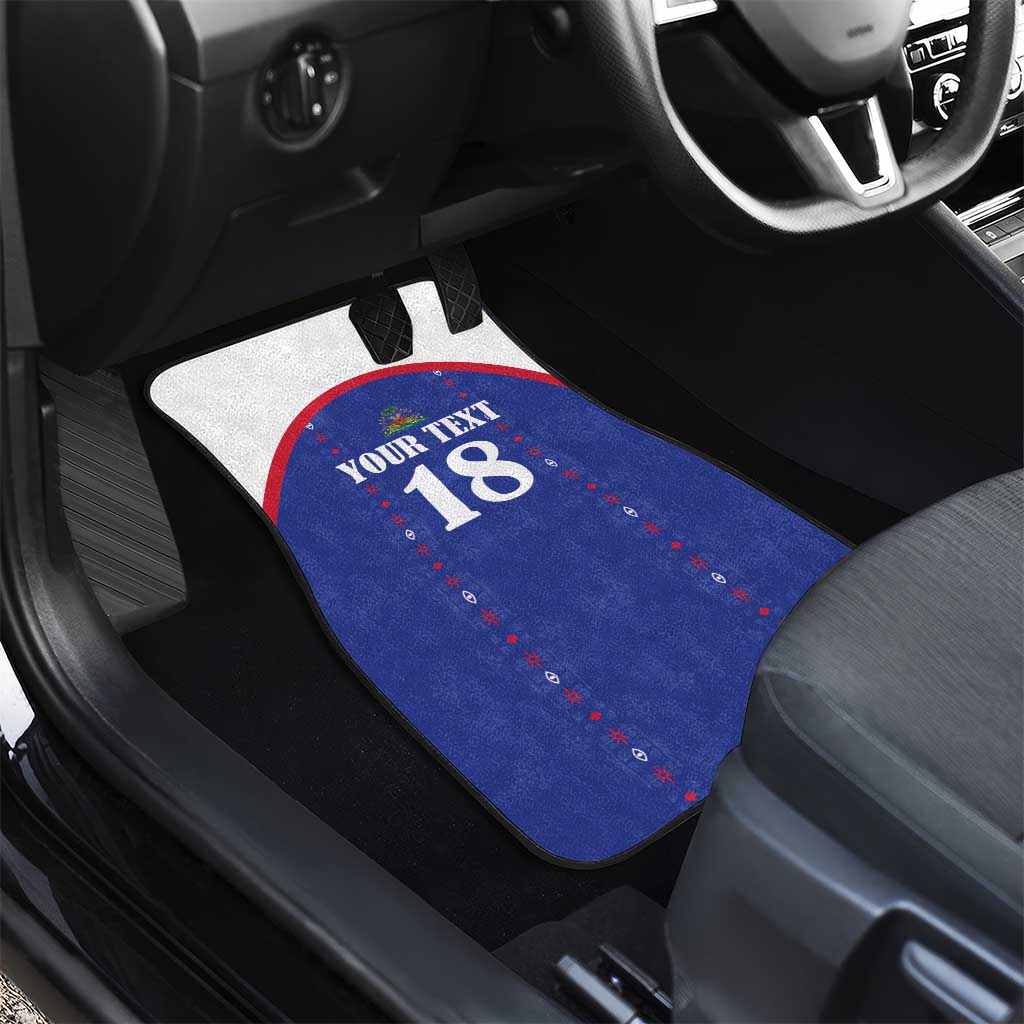 Custom Haiti Football Car Mats Les Grenadiers Veve Haitian Vodou Blue Version - Wonder Print Shop