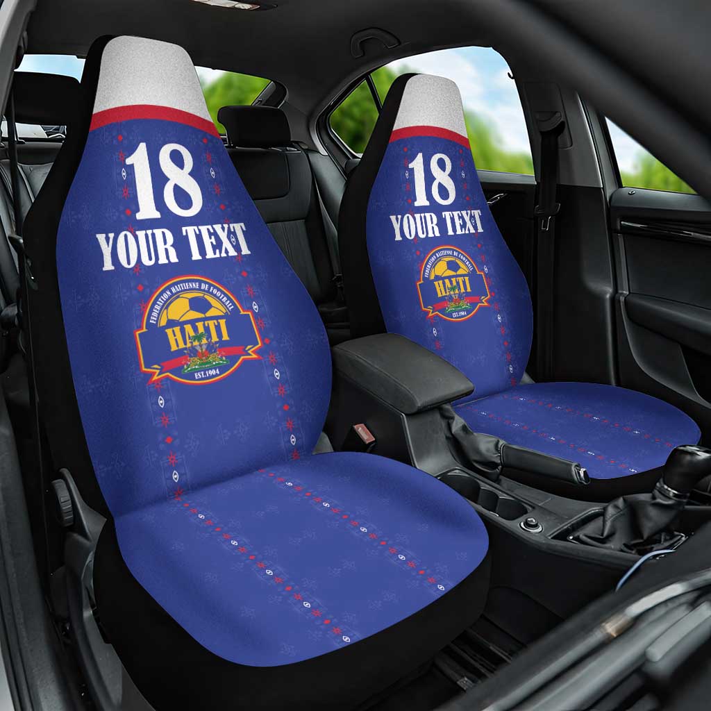 Custom Haiti Football Car Seat Cover Les Grenadiers Veve Haitian Vodou Blue Version - Wonder Print Shop