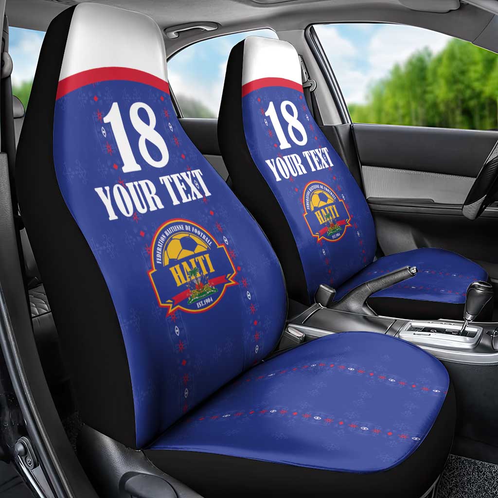 Custom Haiti Football Car Seat Cover Les Grenadiers Veve Haitian Vodou Blue Version - Wonder Print Shop