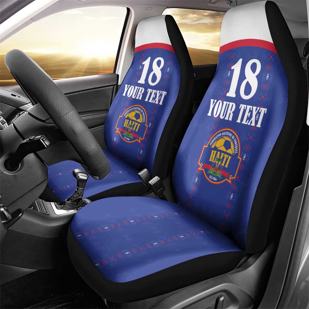 Custom Haiti Football Car Seat Cover Les Grenadiers Veve Haitian Vodou Blue Version - Wonder Print Shop