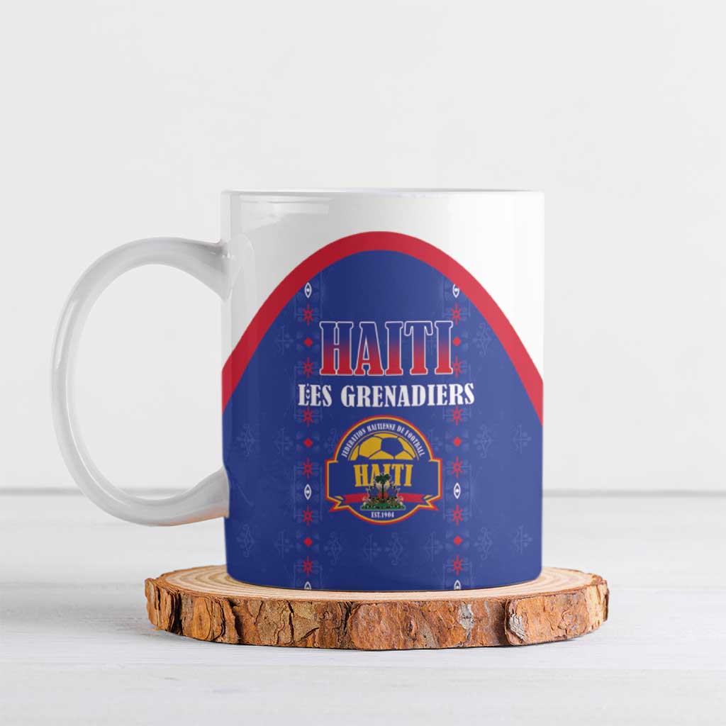 Custom Haiti Football Ceramic Mug Les Grenadiers Veve Haitian Vodou Blue Version - Wonder Print Shop