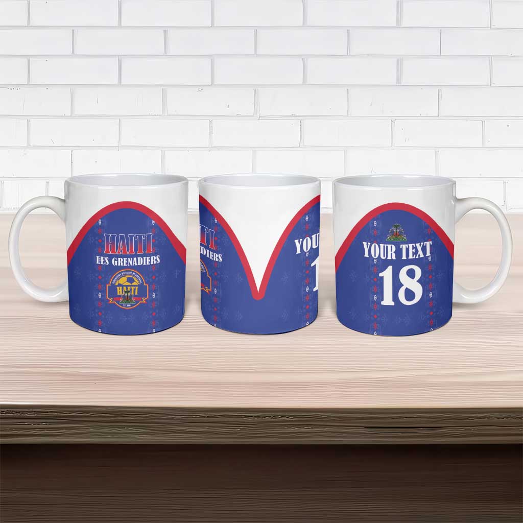 Custom Haiti Football Ceramic Mug Les Grenadiers Veve Haitian Vodou Blue Version - Wonder Print Shop