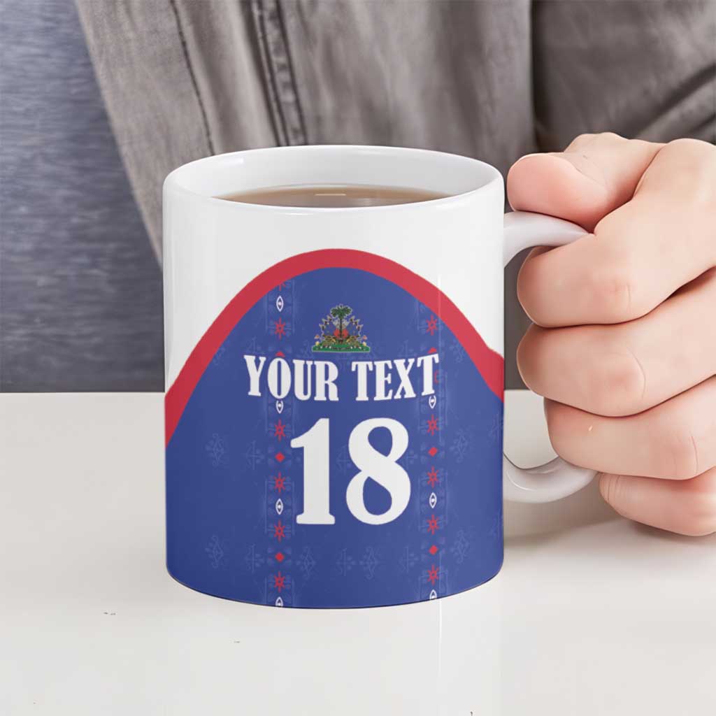 Custom Haiti Football Ceramic Mug Les Grenadiers Veve Haitian Vodou Blue Version - Wonder Print Shop