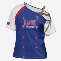 Custom Haiti Football Cross Shoulder Shirt Les Grenadiers Veve Haitian Vodou Blue Version - Wonder Print Shop