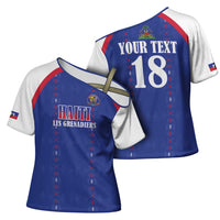 Custom Haiti Football Cross Shoulder Shirt Les Grenadiers Veve Haitian Vodou Blue Version - Wonder Print Shop