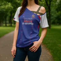 Custom Haiti Football Cross Shoulder Shirt Les Grenadiers Veve Haitian Vodou Blue Version - Wonder Print Shop
