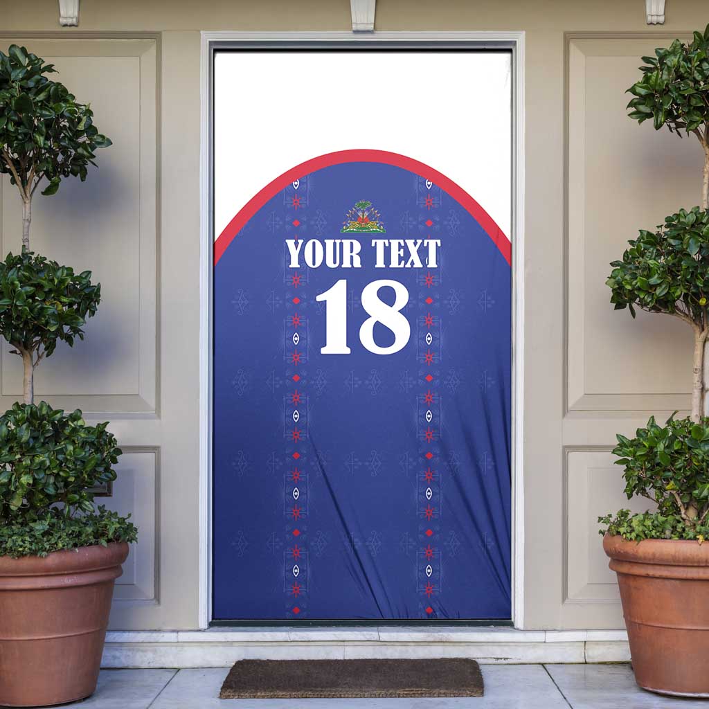 Custom Haiti Football Door Cover Les Grenadiers Veve Haitian Vodou Blue Version - Wonder Print Shop