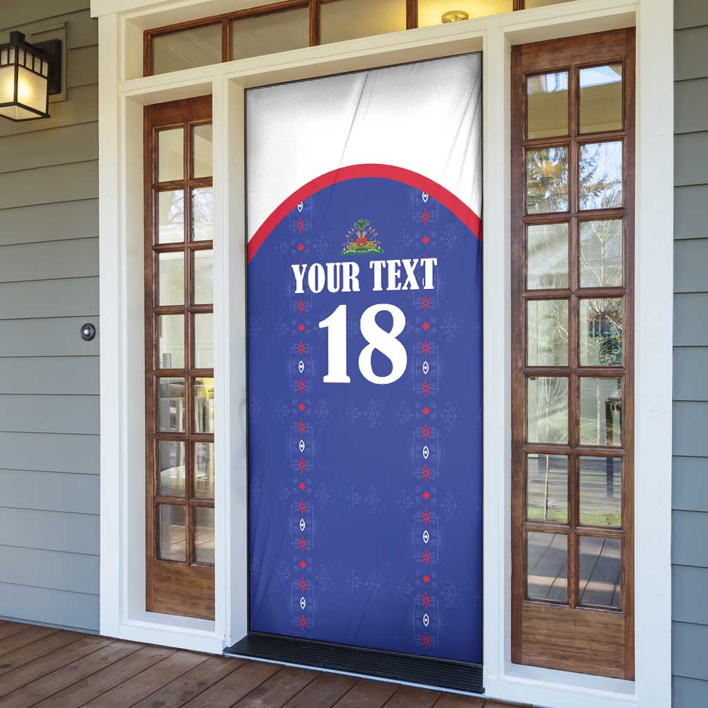 Custom Haiti Football Door Cover Les Grenadiers Veve Haitian Vodou Blue Version - Wonder Print Shop