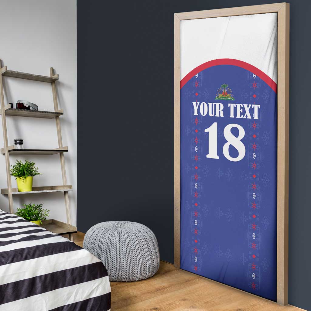 Custom Haiti Football Door Cover Les Grenadiers Veve Haitian Vodou Blue Version - Wonder Print Shop