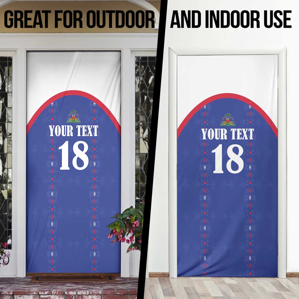 Custom Haiti Football Door Cover Les Grenadiers Veve Haitian Vodou Blue Version - Wonder Print Shop