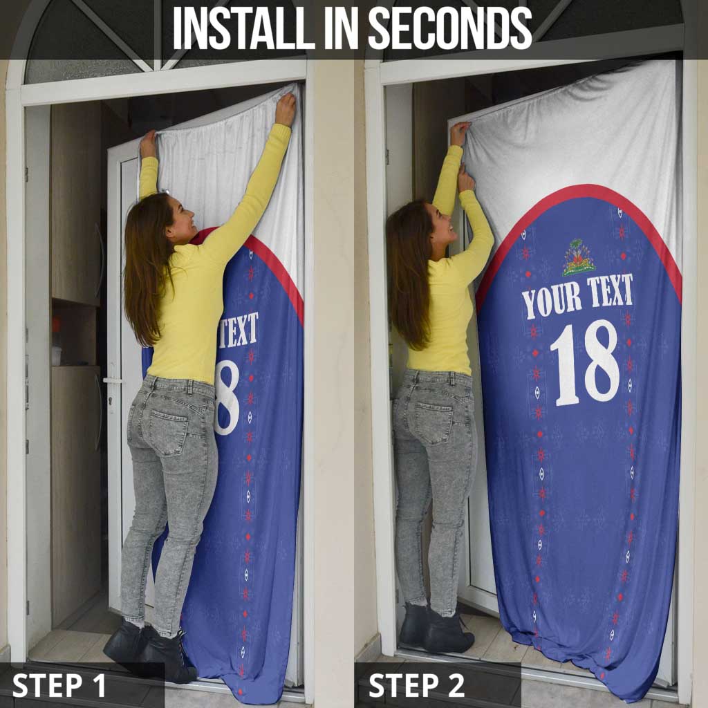Custom Haiti Football Door Cover Les Grenadiers Veve Haitian Vodou Blue Version - Wonder Print Shop